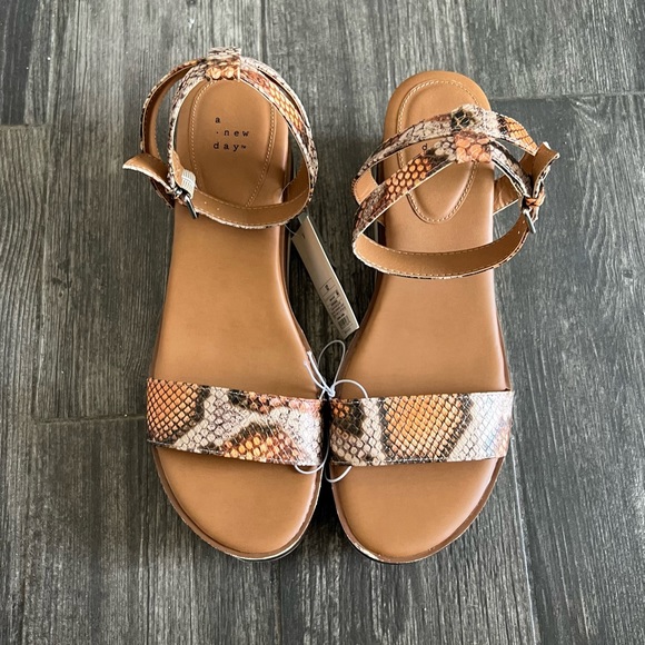 a New Day™ Women's Abigail Heels - Faux-leather Sandals Ankle Strap Snakeskin 12 - Picture 2 of 11